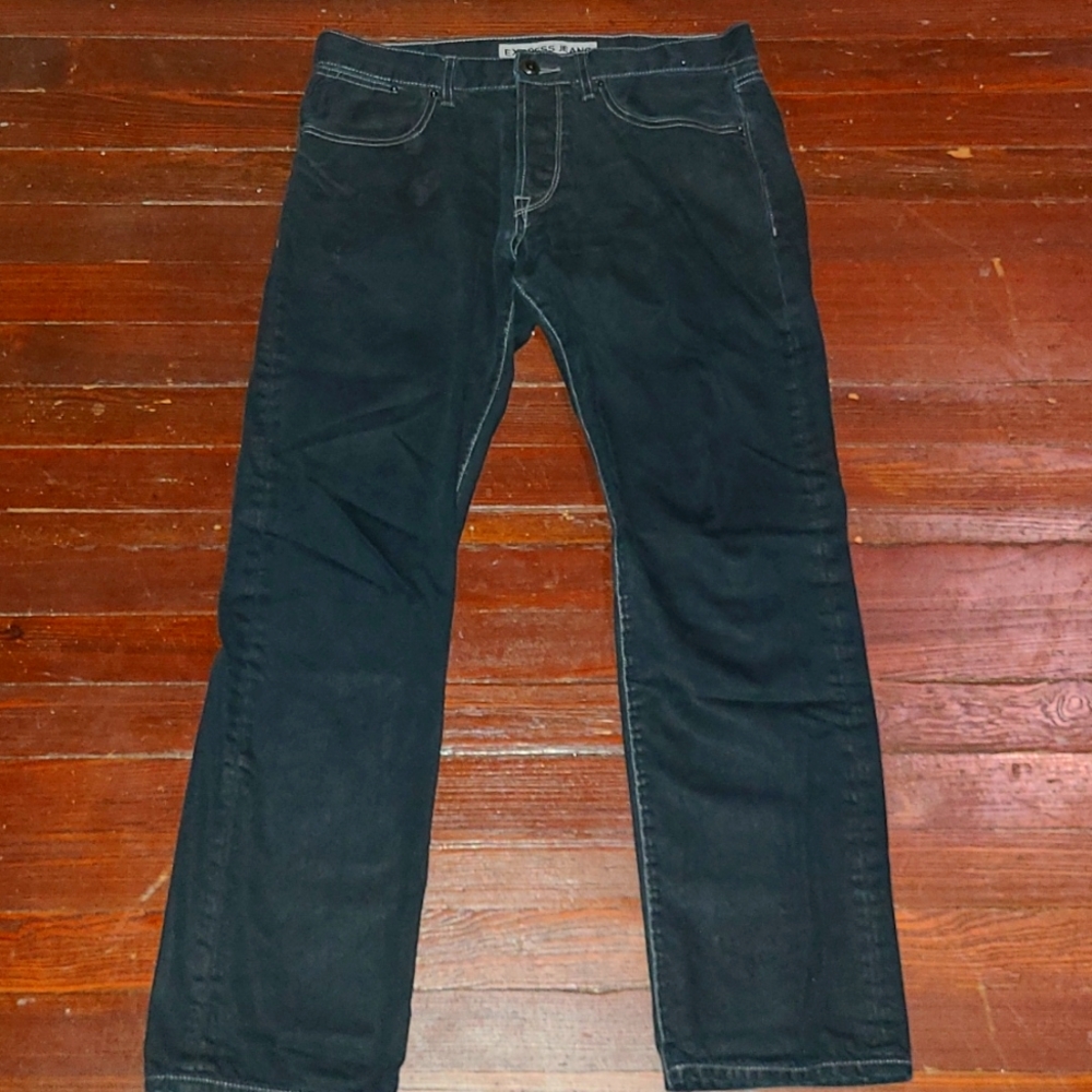 Express Rocco Slim Straight Black Denim Jeans 33 x 32